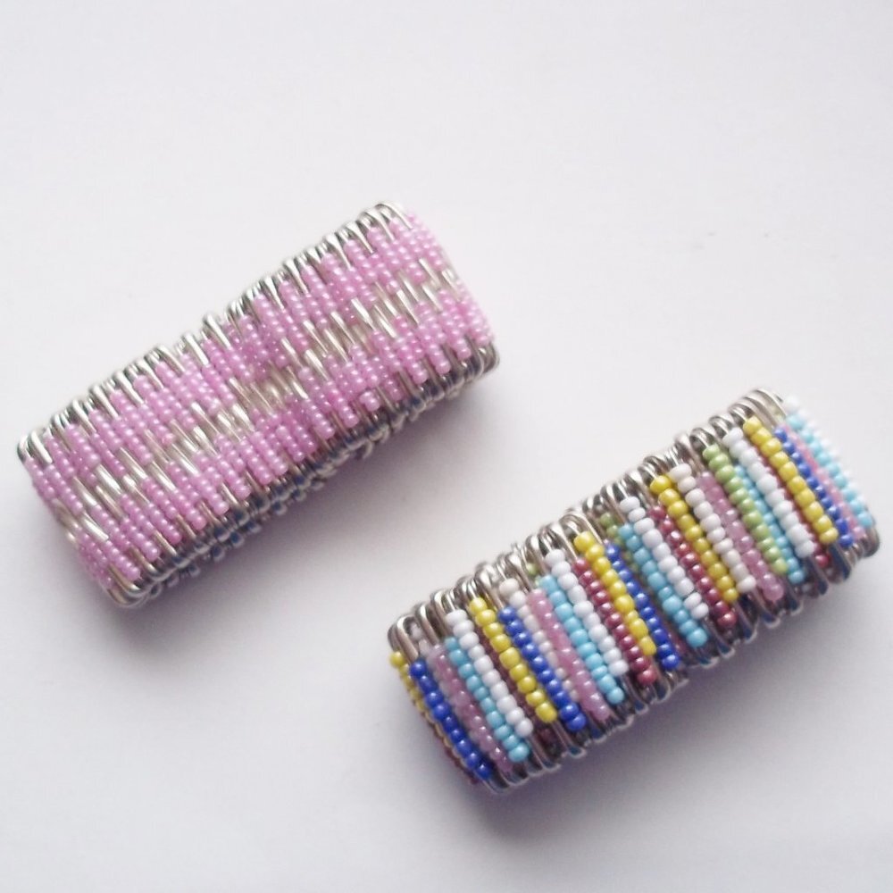 Set of 2 Handmade Beaded Safety Pin Bracelets NWOT